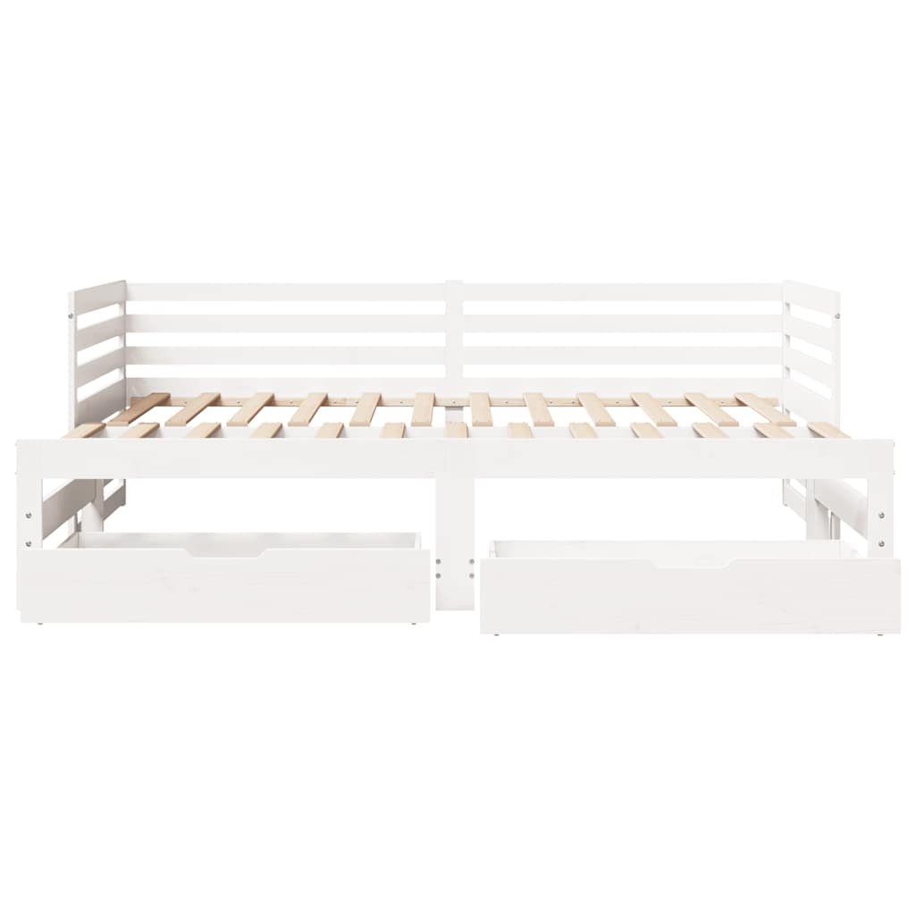 Lit de jour et tiroirs sans matelas blanc 90x200 cm bois massif - XIOS