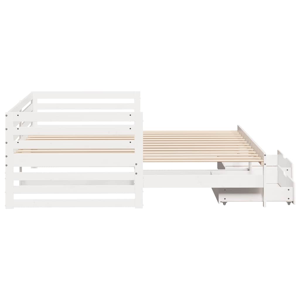Lit de jour et tiroirs sans matelas blanc 90x200 cm bois massif - XIOS