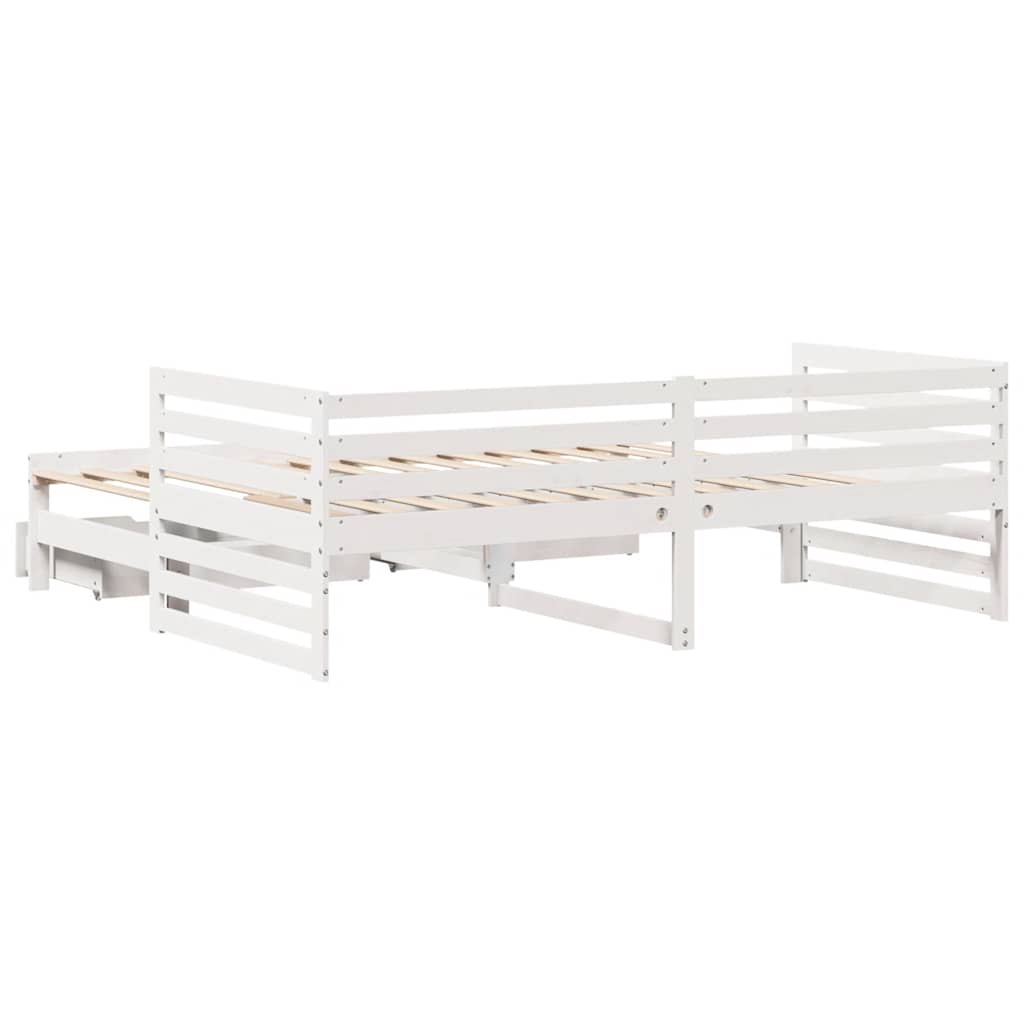 Lit de jour et tiroirs sans matelas blanc 90x200 cm bois massif - XIOS