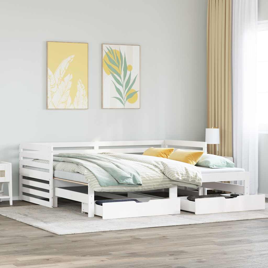 Lit de jour et tiroirs sans matelas blanc 90x200 cm bois massif - XIOS