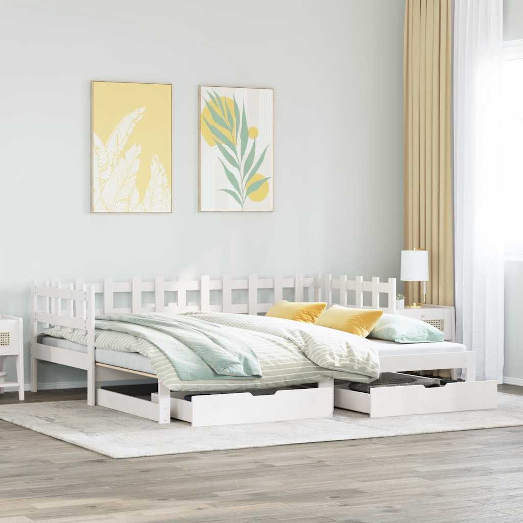 Lit de jour avec gigogne et tiroirs sans matelas blanc 80x200cm