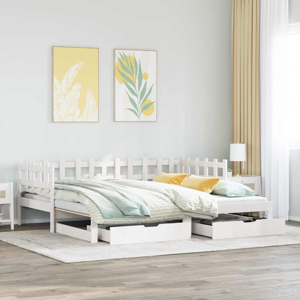 Lit de jour avec gigogne et tiroirs sans matelas blanc 90x200cm - XIOS