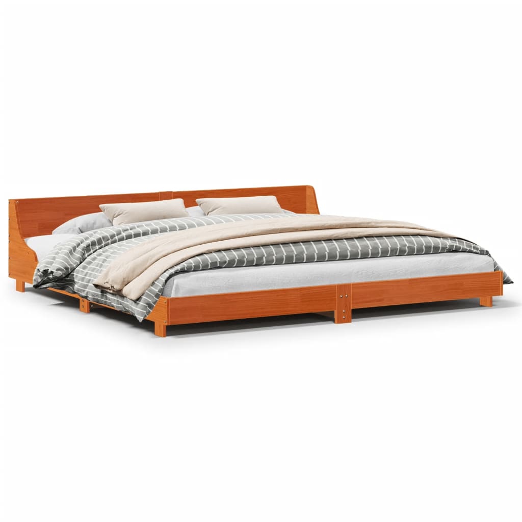 Cadre de lit sans matelas cire marron 200x200cm bois pin massif - XIOS