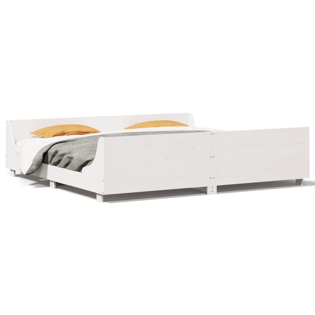 Cadre de lit sans matelas blanc 200x200 cm bois massif de pin - XIOS
