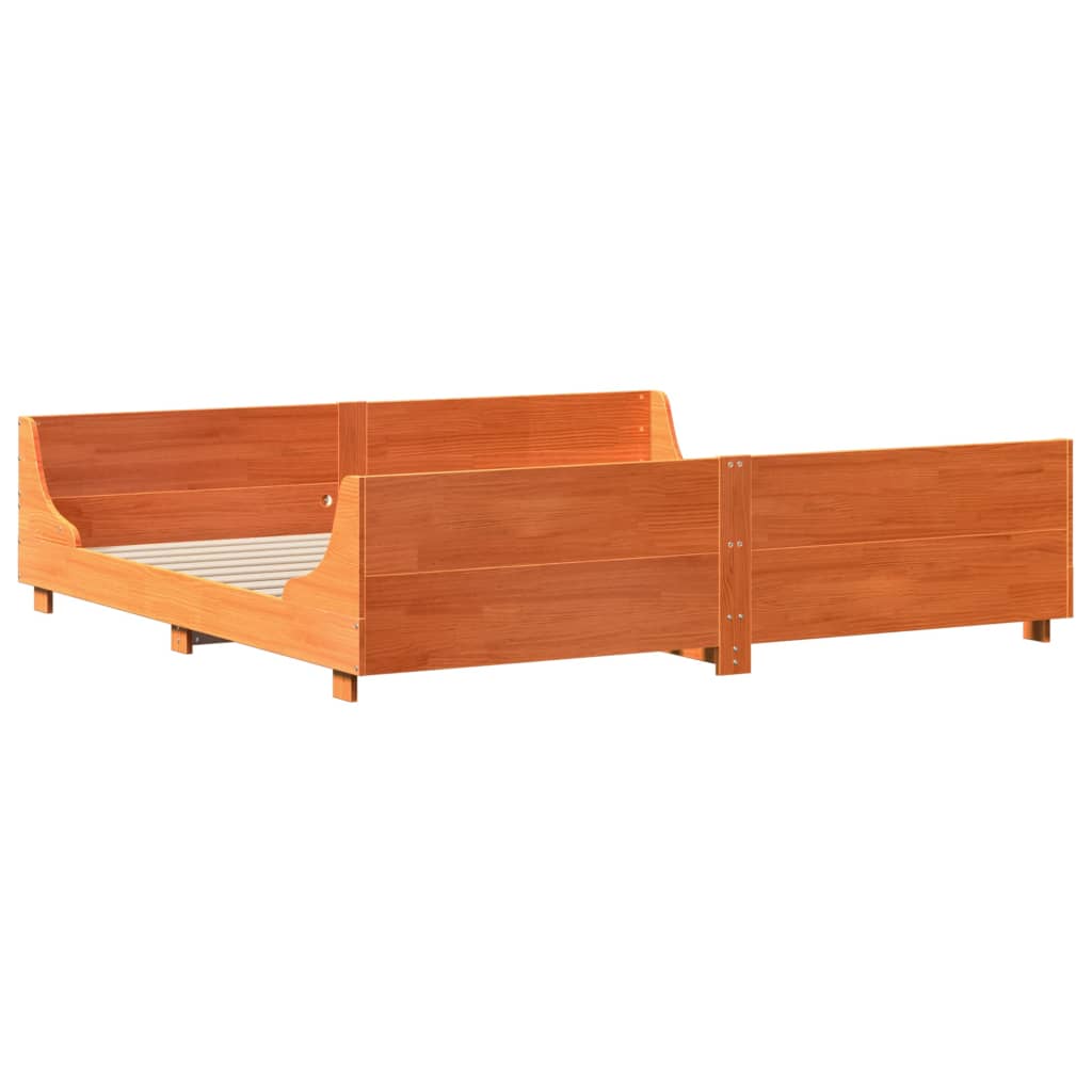 Cadre de lit sans matelas cire marron 200x200cm bois pin massif - XIOS