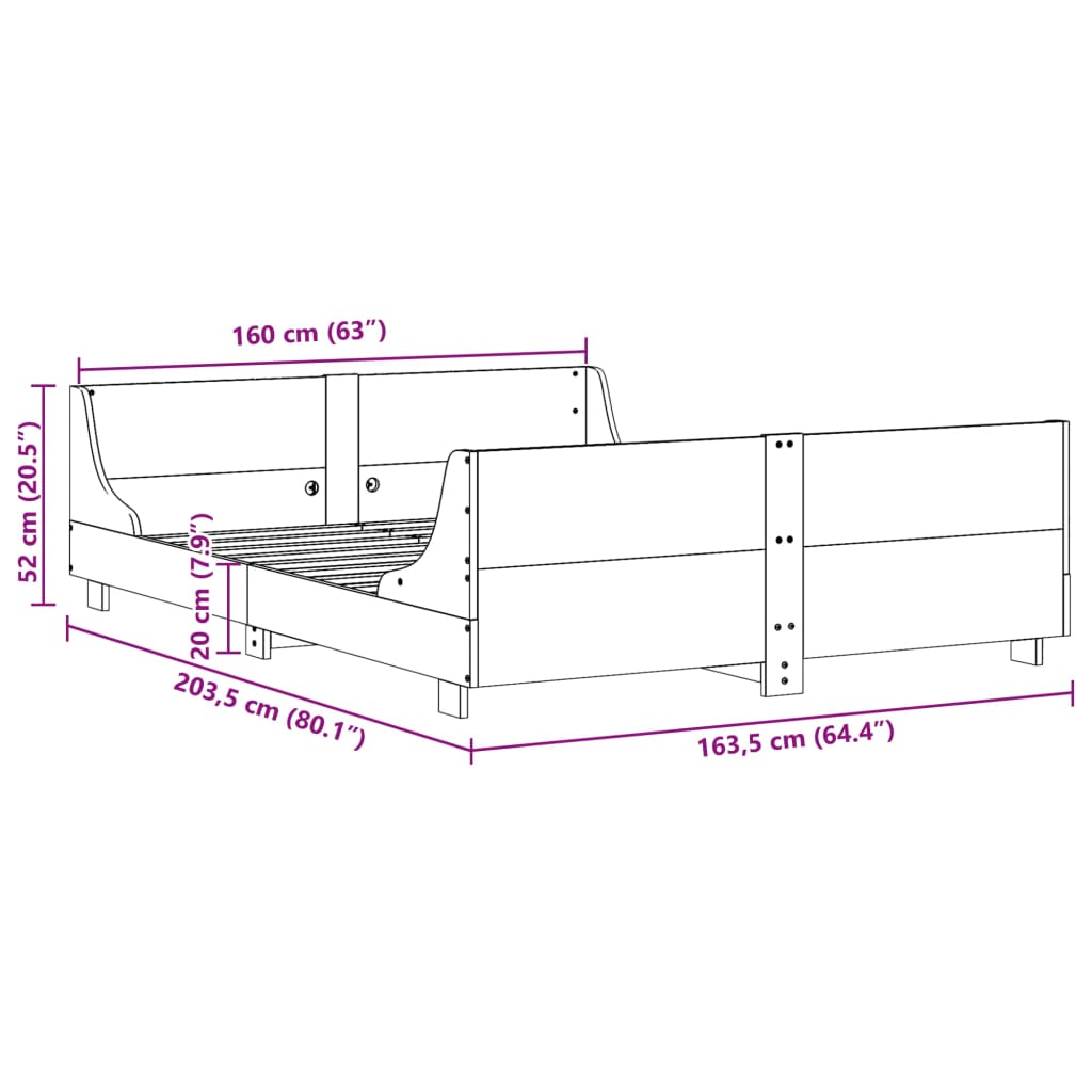 Cadre de lit sans matelas 160x200 cm bois massif de pin - XIOS