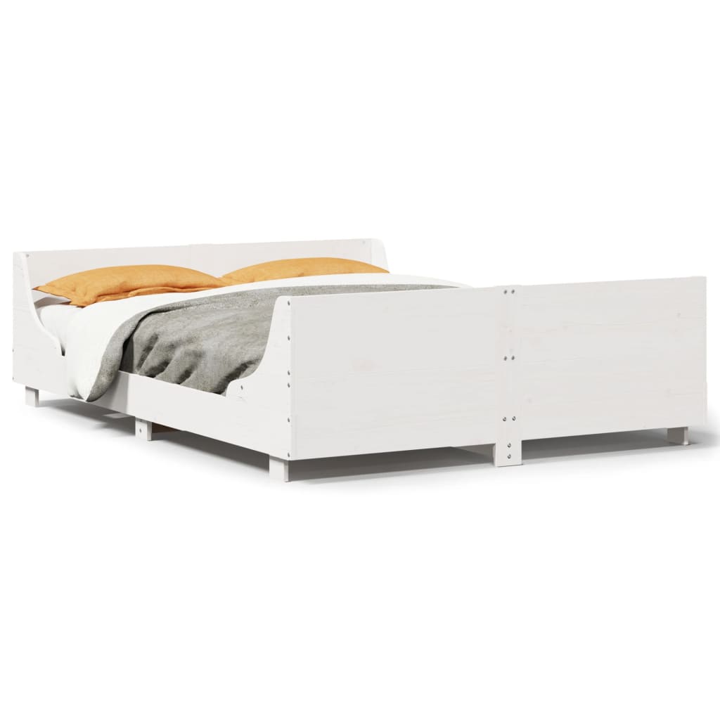 Cadre de lit sans matelas blanc 135x190 cm bois de pin massif - XIOS