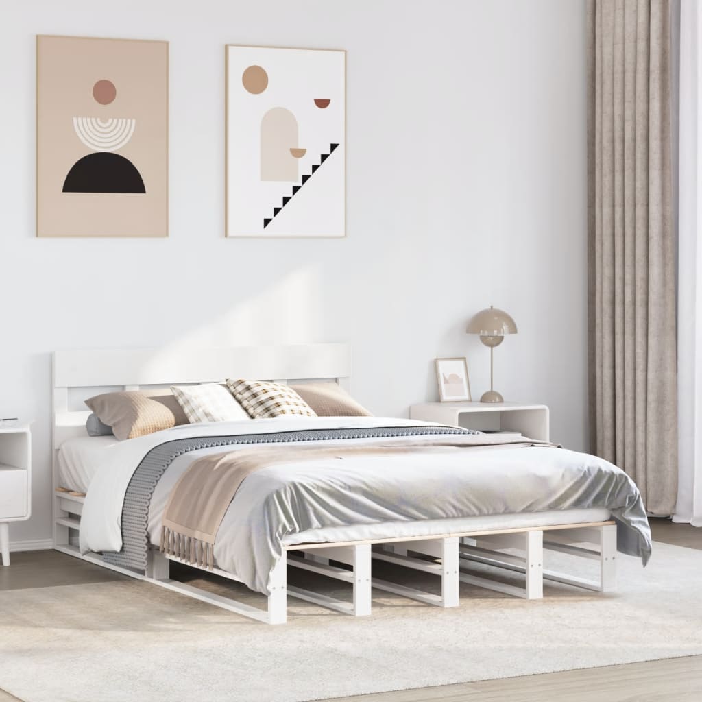 Cadre de lit sans matelas blanc 150x200 cm bois de pin massif - XIOS