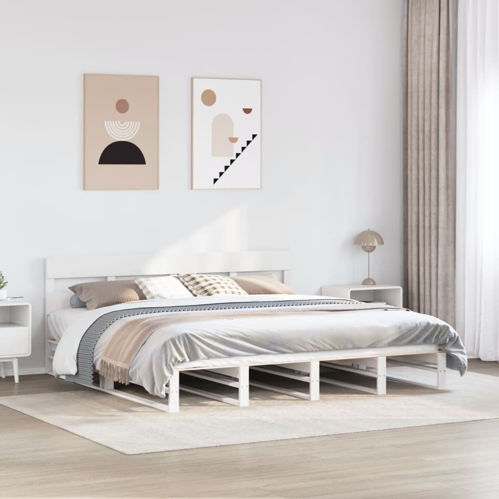 Cadre de lit sans matelas blanc 180x200 cm bois massif de pin - XIOS
