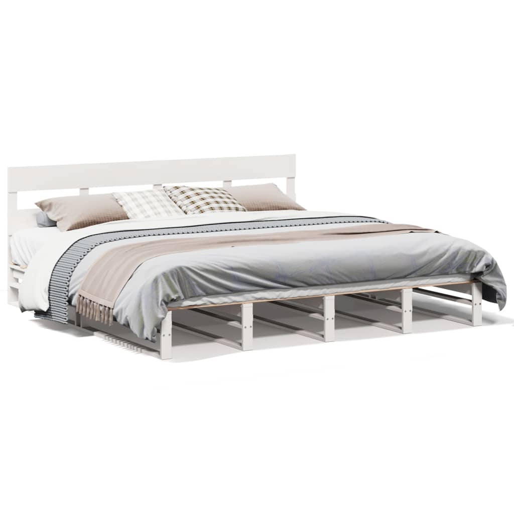 Cadre de lit sans matelas blanc 200x200 cm bois massif de pin - XIOS