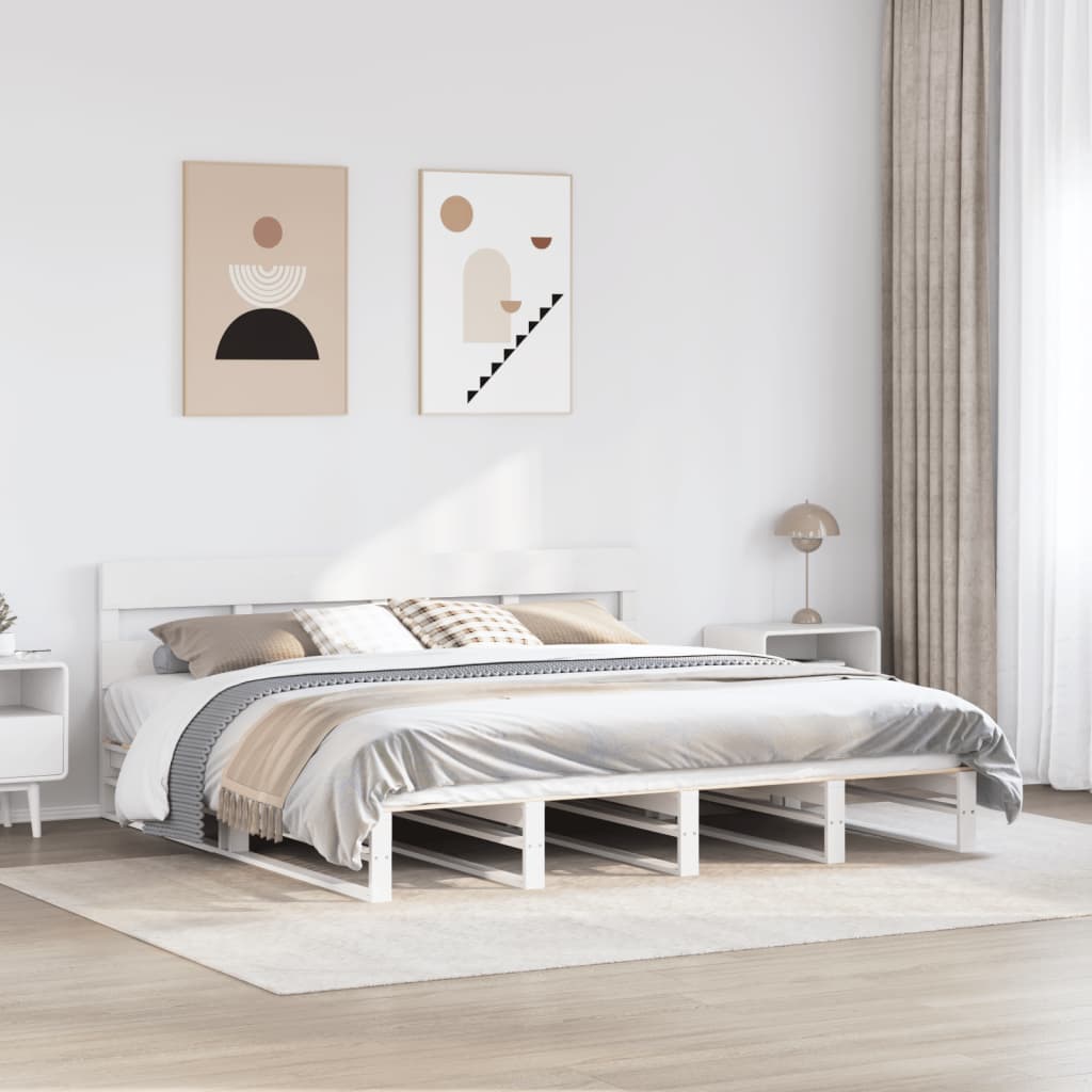 Cadre de lit sans matelas blanc 200x200 cm bois massif de pin - XIOS