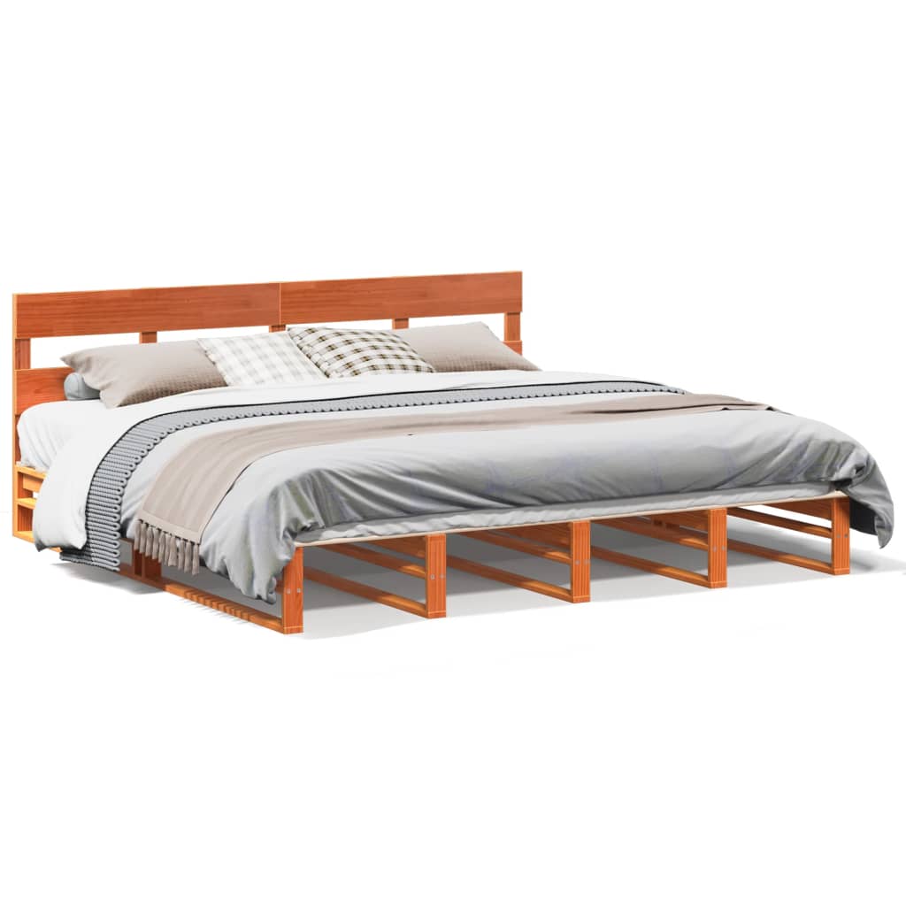 Cadre de lit sans matelas cire marron 200x200cm bois pin massif - XIOS