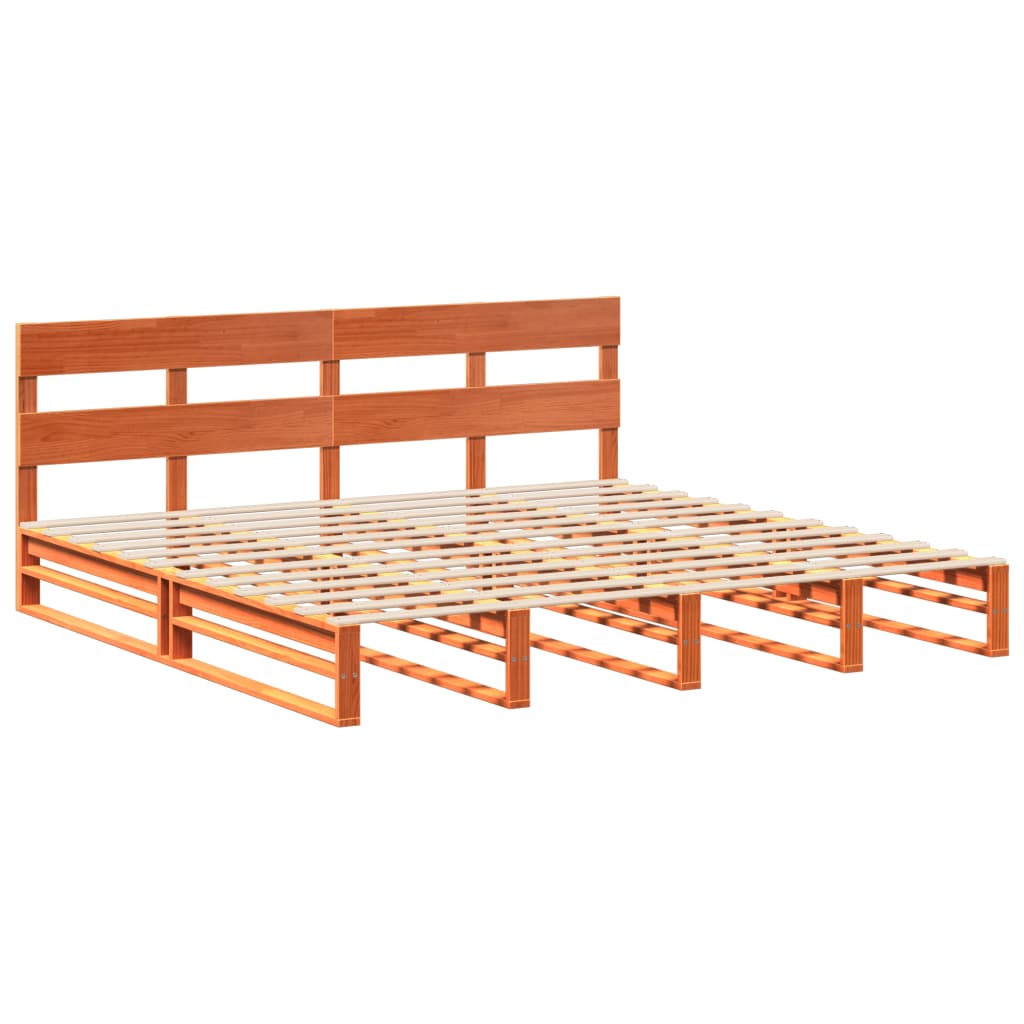 Cadre de lit sans matelas cire marron 200x200cm bois pin massif - XIOS