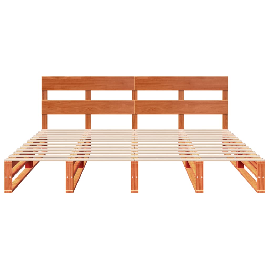 Cadre de lit sans matelas cire marron 200x200cm bois pin massif - XIOS