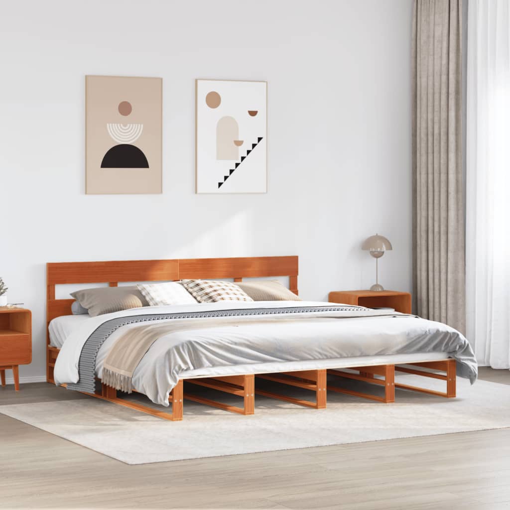 Cadre de lit sans matelas cire marron 200x200cm bois pin massif - XIOS
