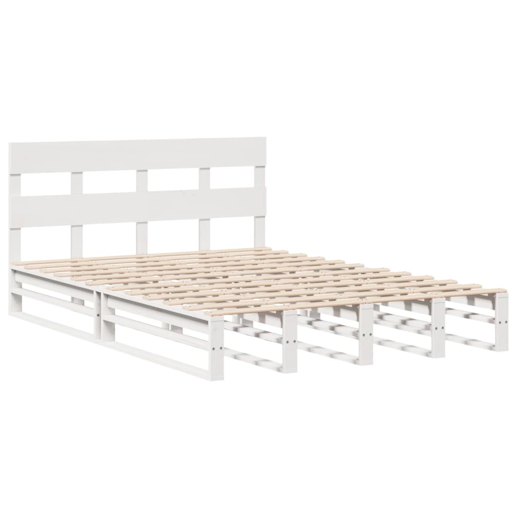Cadre de lit sans matelas blanc 135x190 cm bois de pin massif - XIOS