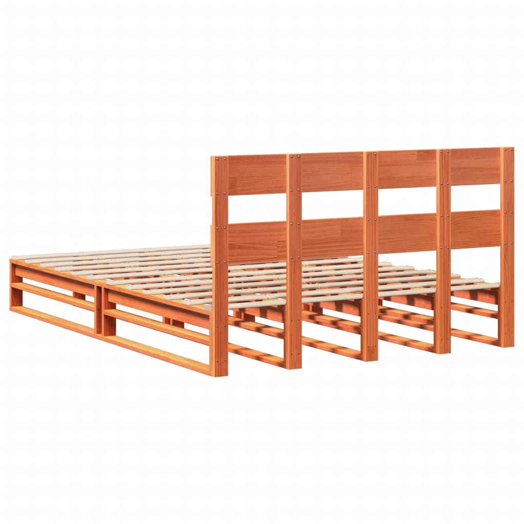 Cadre de lit sans matelas cire marron 135x190cm bois pin massif - XIOS