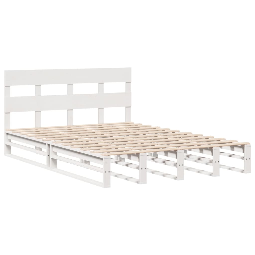 Cadre de lit sans matelas blanc 140x190 cm bois de pin massif - XIOS