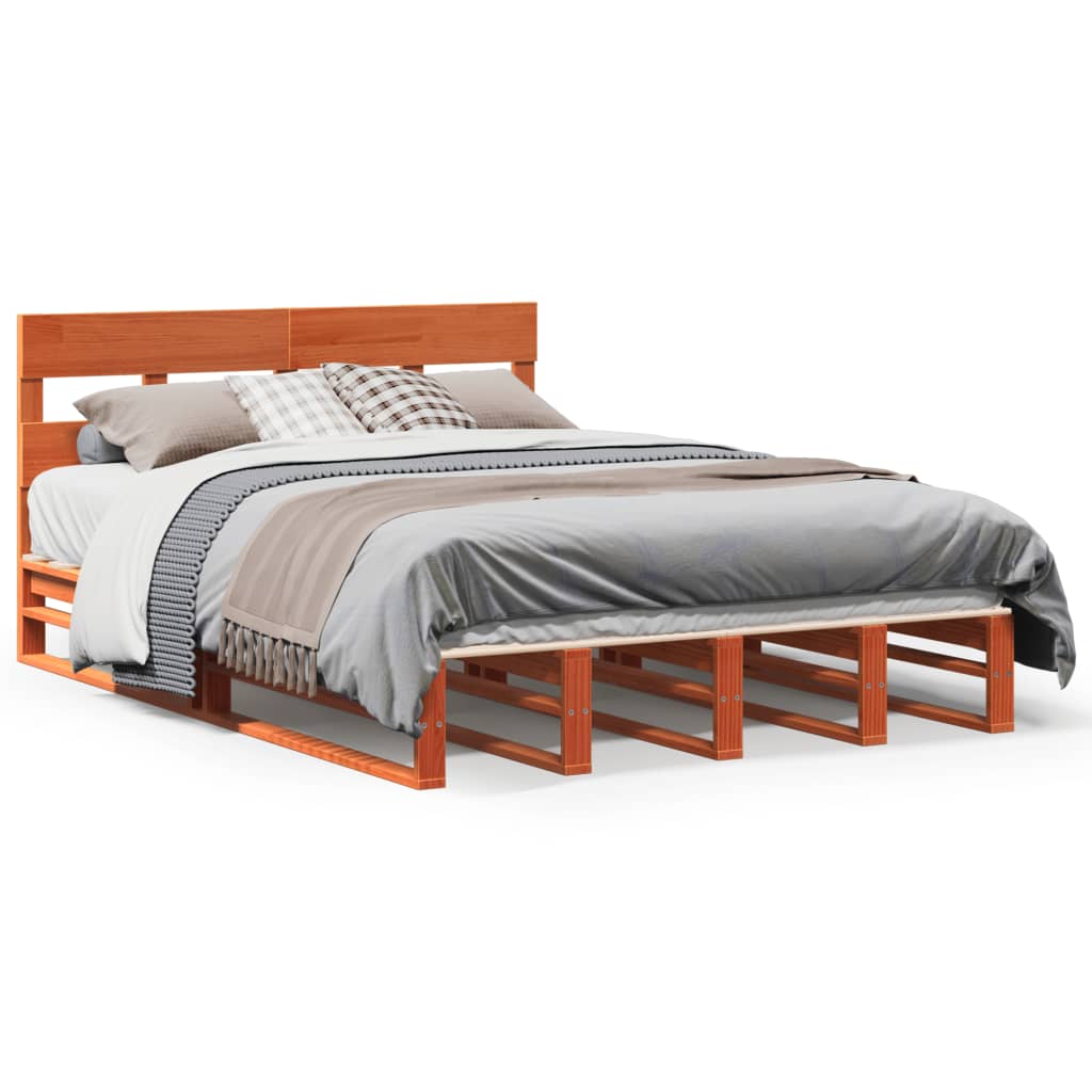 Cadre de lit sans matelas cire marron 140x190cm bois pin massif - XIOS
