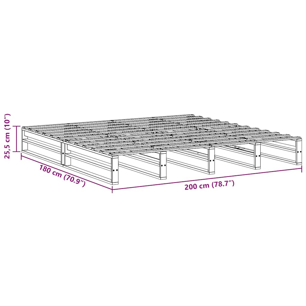 Cadre de lit sans matelas cire marron 180x200cm bois pin massif - XIOS