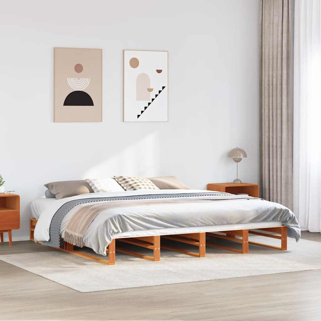 Cadre de lit sans matelas cire marron 180x200cm bois pin massif - XIOS