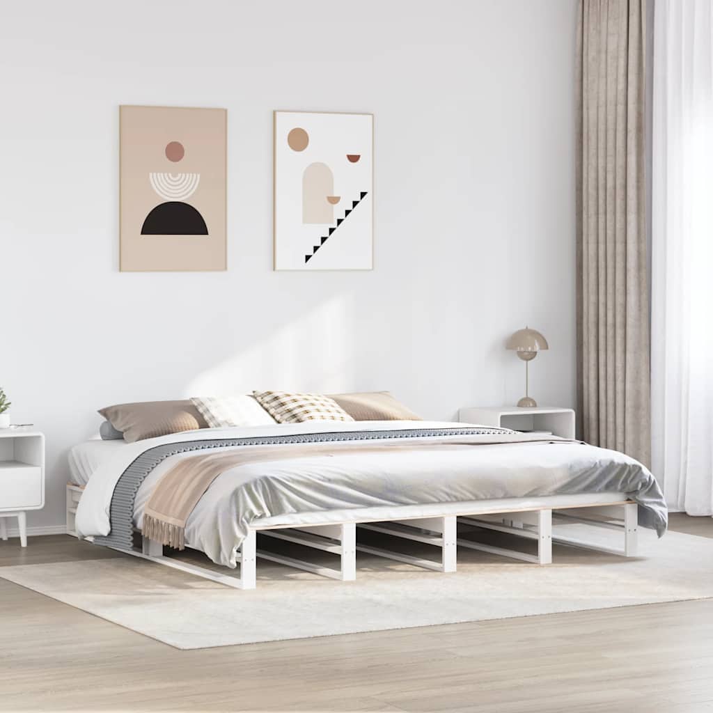 Cadre de lit sans matelas blanc 200x200 cm bois massif de pin - XIOS