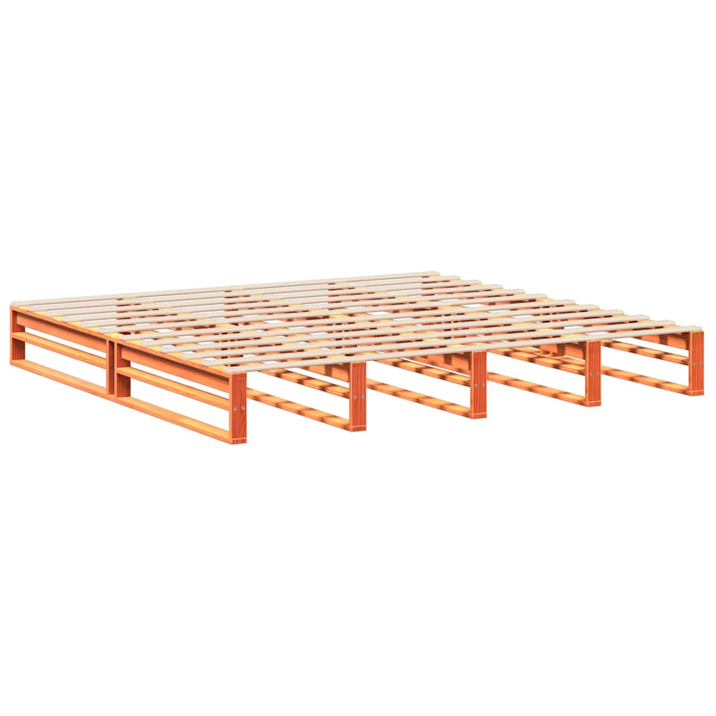 Cadre de lit sans matelas cire marron 200x200cm bois pin massif - XIOS