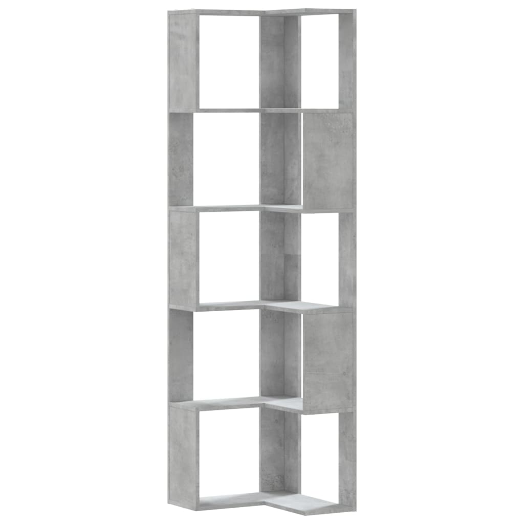 Bibliothèque d'angle à 5 niveaux gris béton bois d'ingénierie Bibliothèques vidaXL