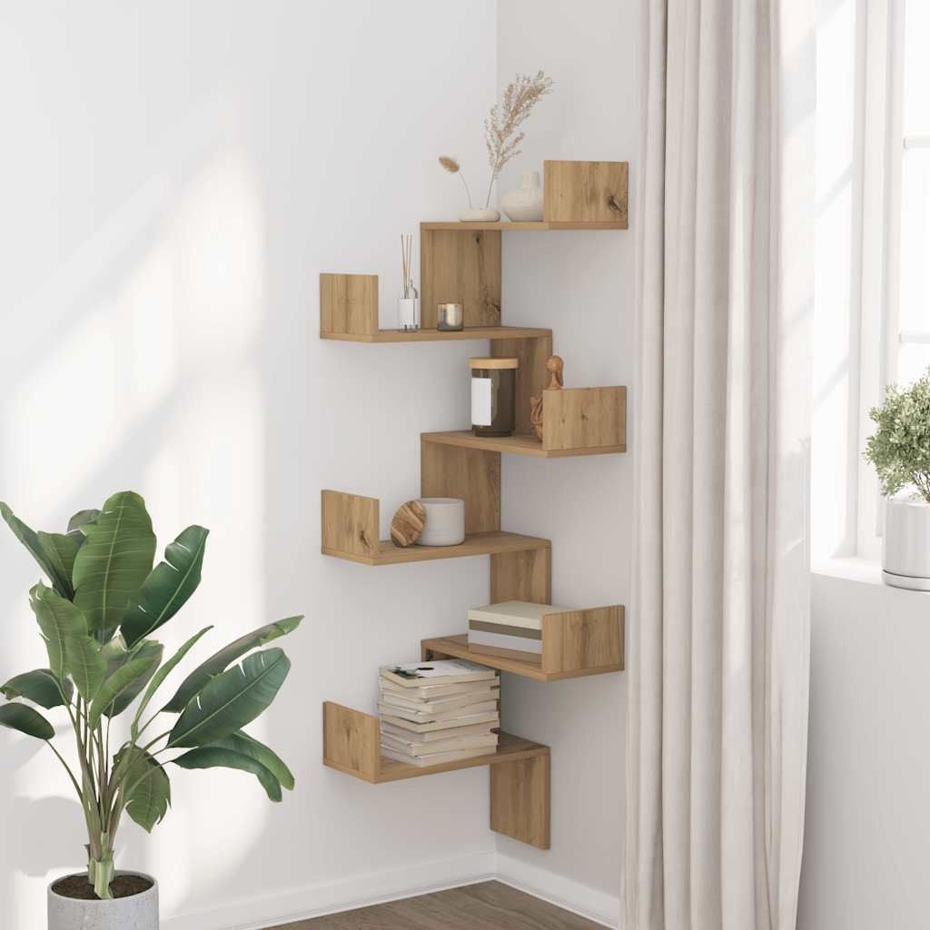 Étagère d'angle murale chêne artisanal bois d'ingénierie