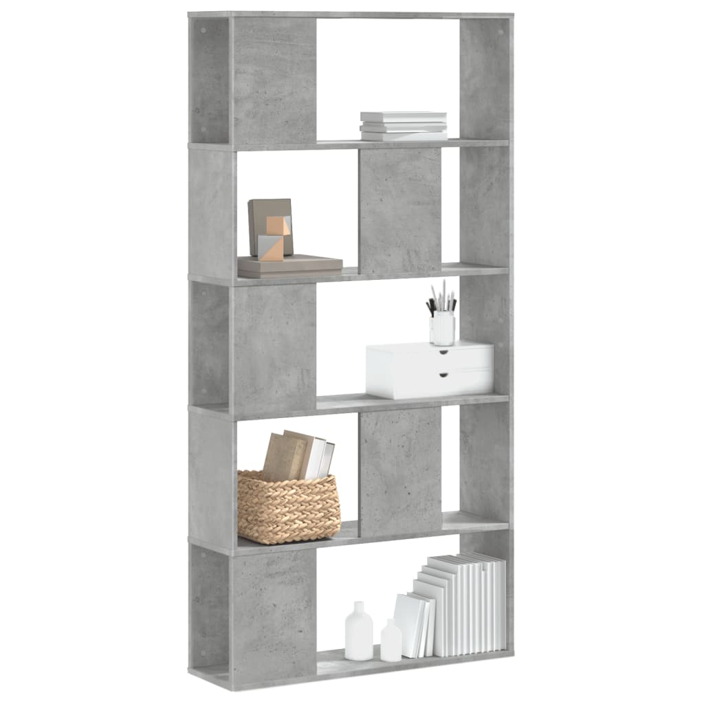 Bibliothèque 5 niveaux gris béton bois d'ingénierie - XIOS