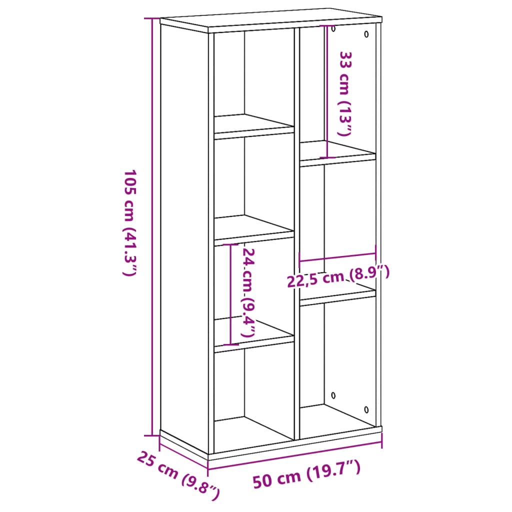 Bibliothèque vieux bois 50x25x105 cm bois d'ingénierie - XIOS