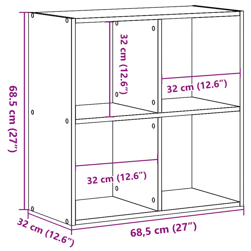 Bibliothèque gris béton 68,5x32x68,5 cm bois d'ingénierie - XIOS