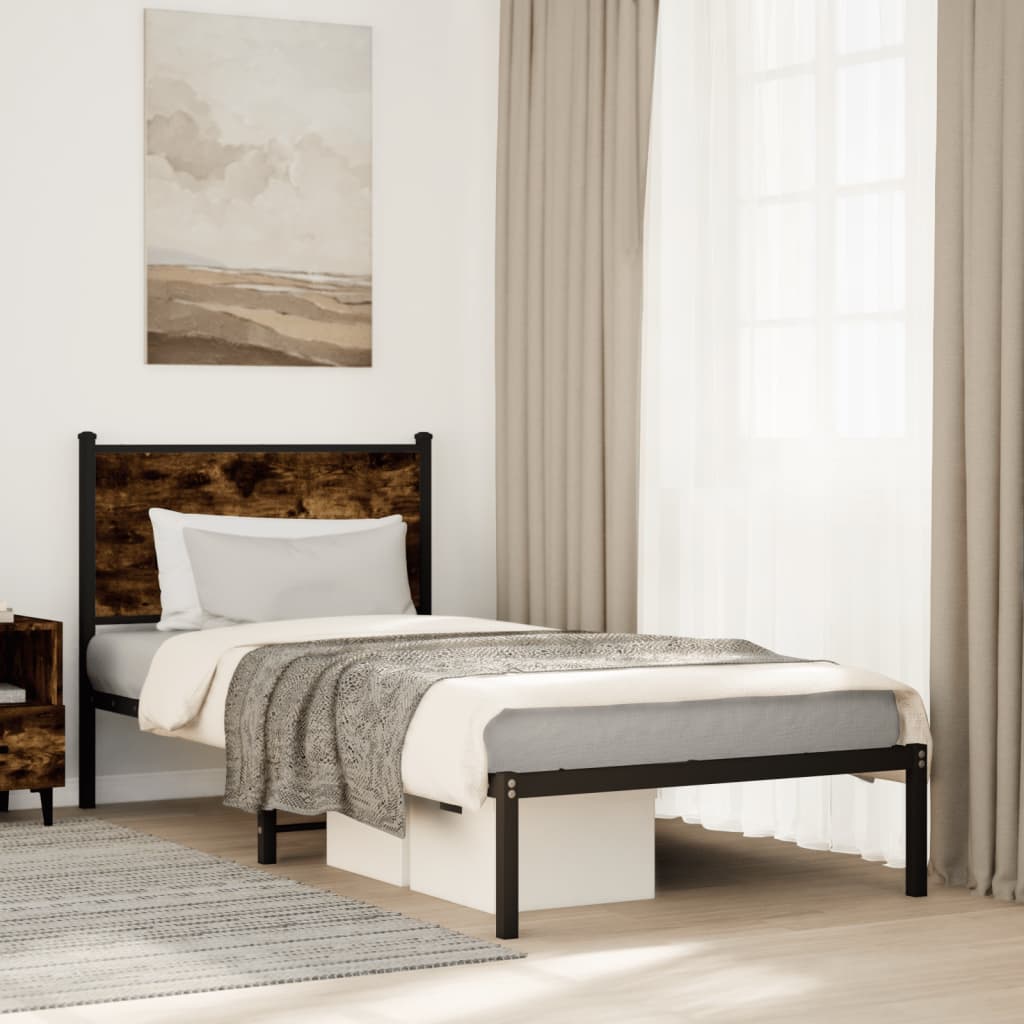 Cadre de lit en métal sans matelas chêne fumé 90x190 cm - XIOS