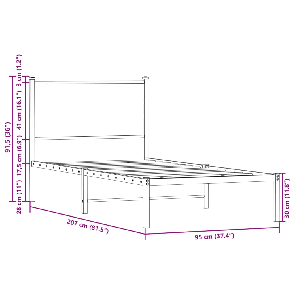 Cadre de lit en métal sans matelas chêne fumé 90x200 cm - XIOS