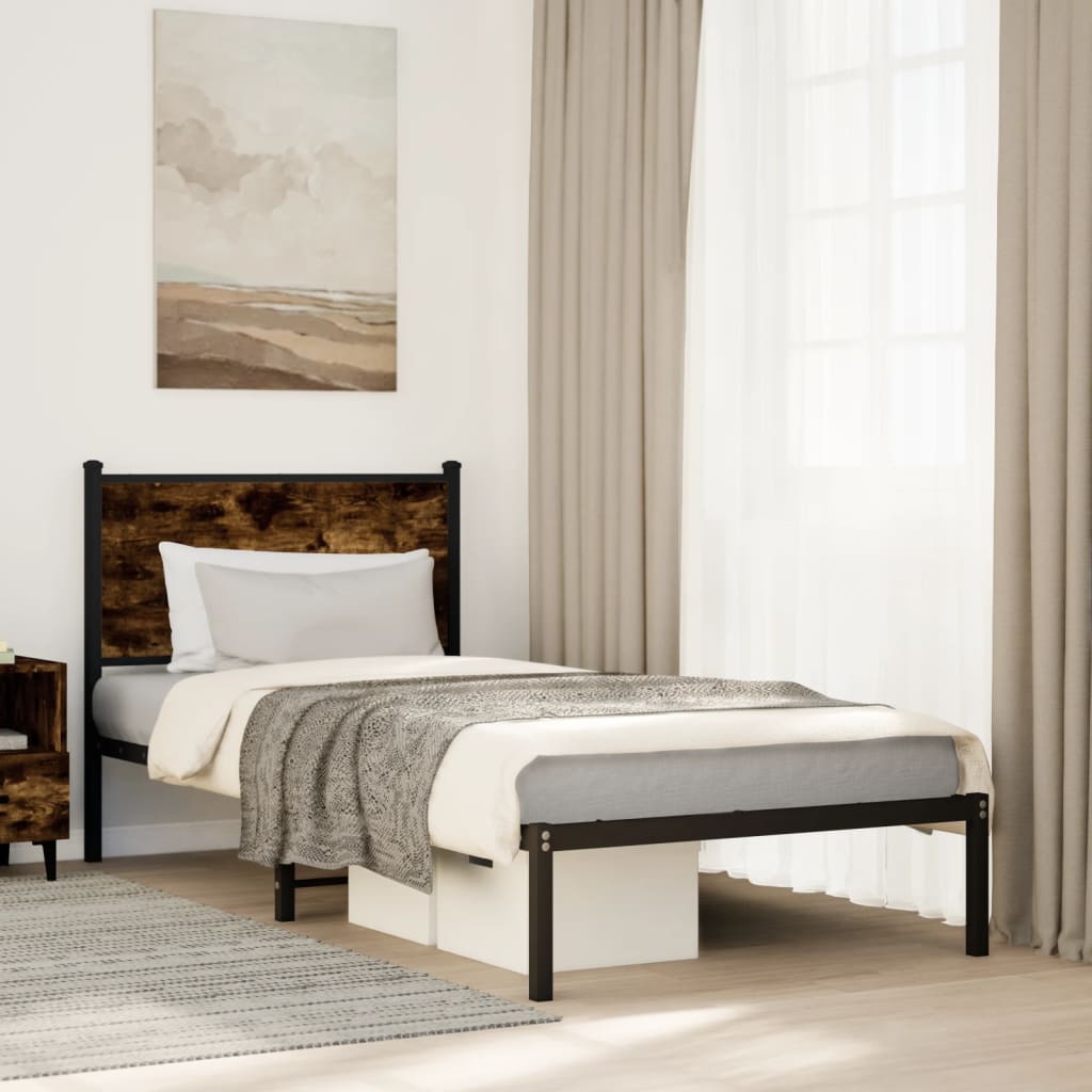 Cadre de lit en métal sans matelas chêne fumé 90x200 cm - XIOS