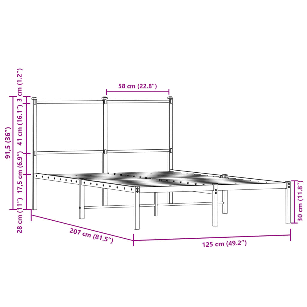 Cadre de lit en métal sans matelas chêne fumé 120x200 cm - XIOS