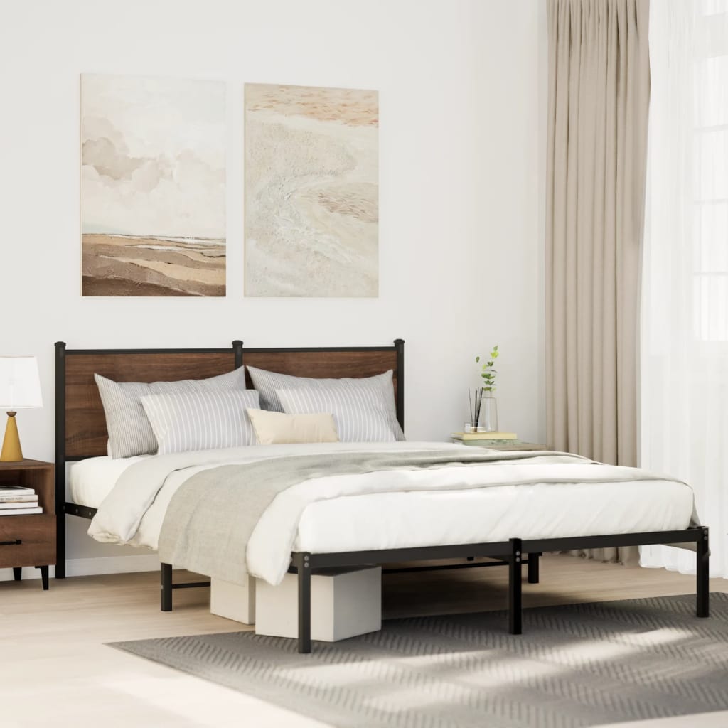 Cadre de lit en métal sans matelas chêne fumé 140x190 cm - XIOS