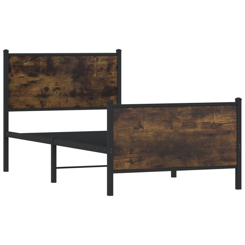 Cadre de lit en métal sans matelas chêne fumé 75x190 cm - XIOS