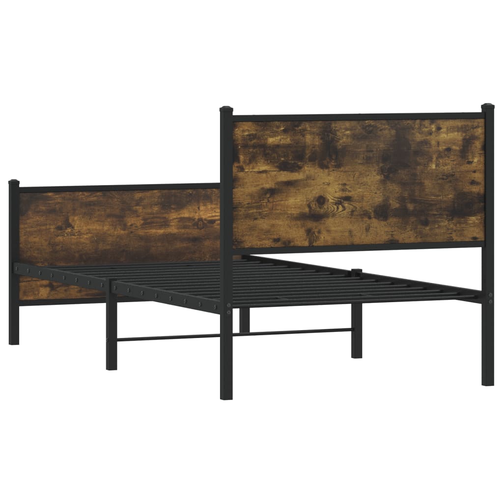 Cadre de lit en métal sans matelas chêne fumé 75x190 cm - XIOS