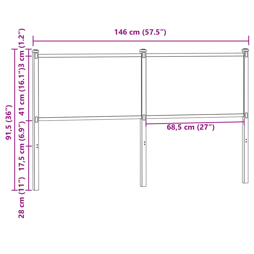 Tête de lit de remplacement chêne fumé 140 cm bois d'ingénierie et acier - XIOS