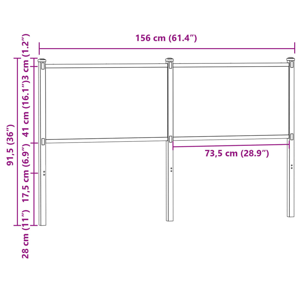 Tête de lit de remplacement chêne fumé 150 cm bois d'ingénierie et acier - XIOS