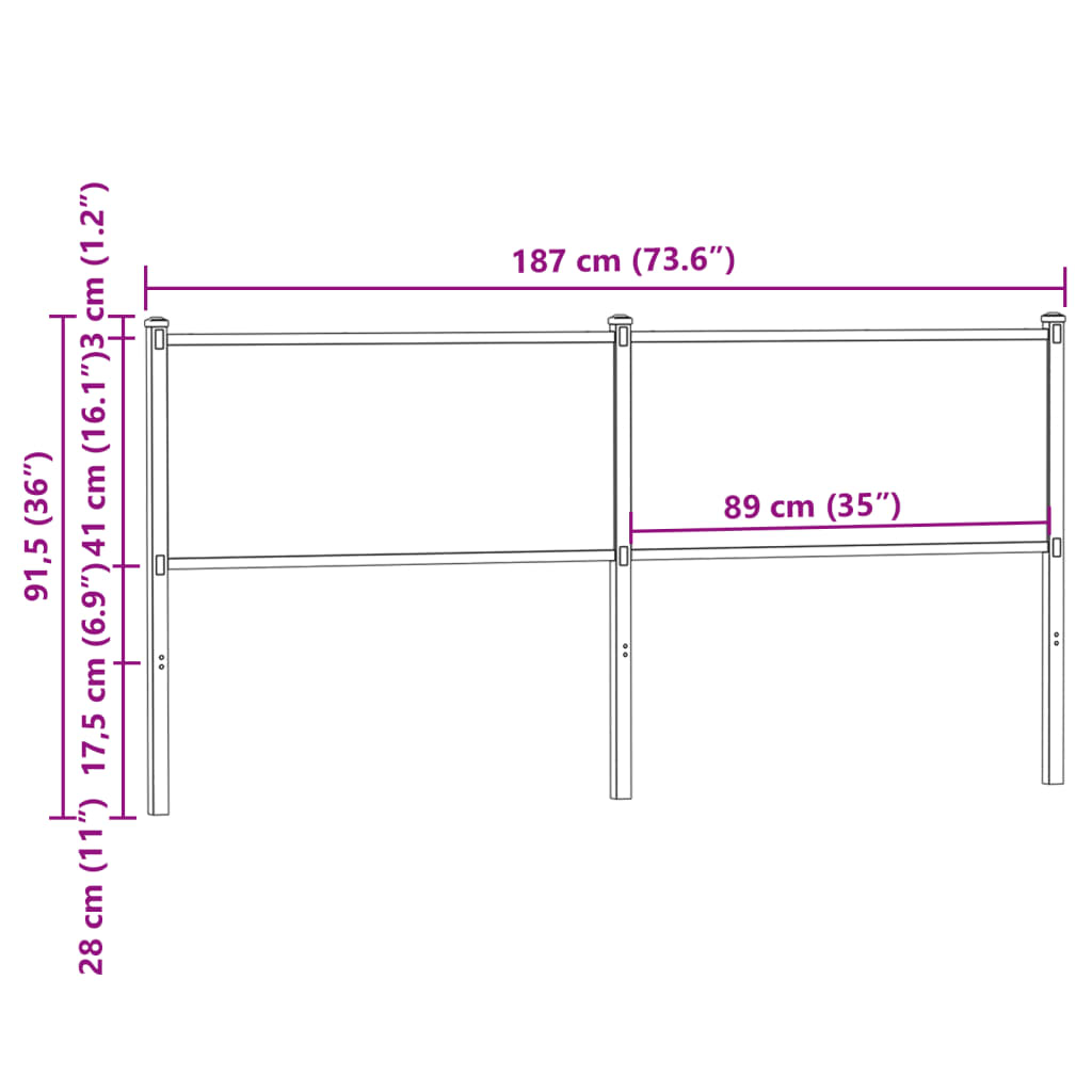 Tête de lit de remplacement chêne fumé 180 cm bois d'ingénierie et acier - XIOS