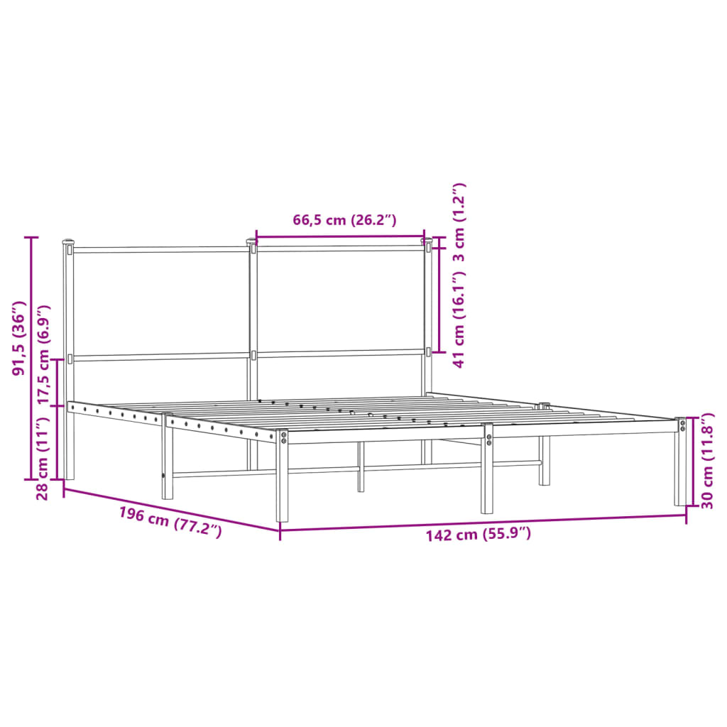 Cadre de lit en métal sans matelas chêne sonoma 137x190 cm - XIOS