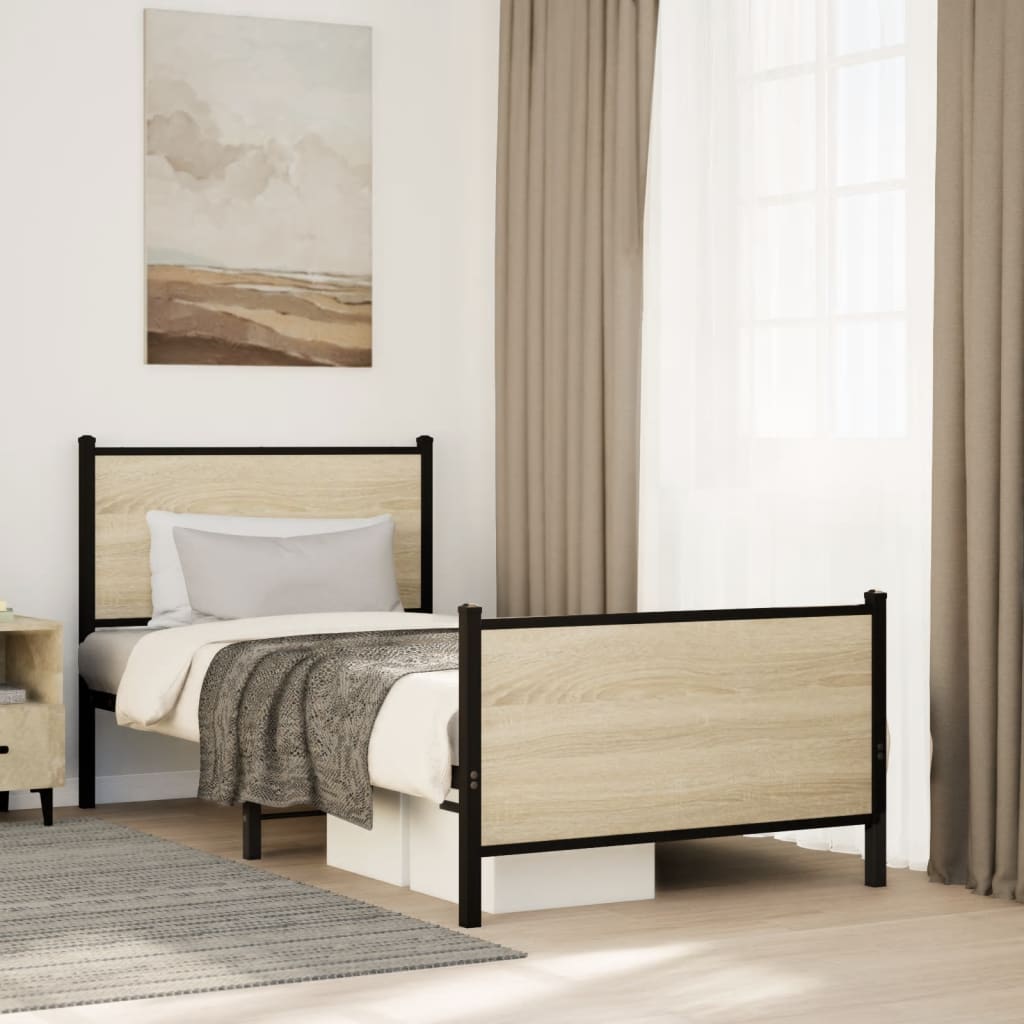 Cadre de lit en métal sans matelas chêne sonoma 75x190 cm - XIOS