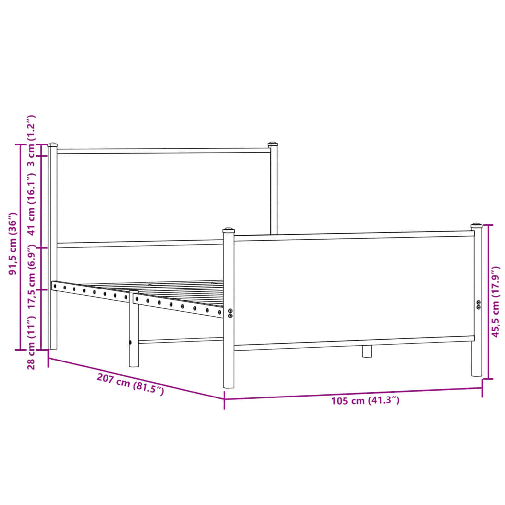 Cadre de lit en métal sans matelas chêne sonoma 100x200 cm - XIOS