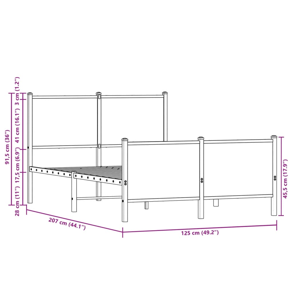 Cadre de lit en métal sans matelas chêne sonoma 120x200 cm - XIOS