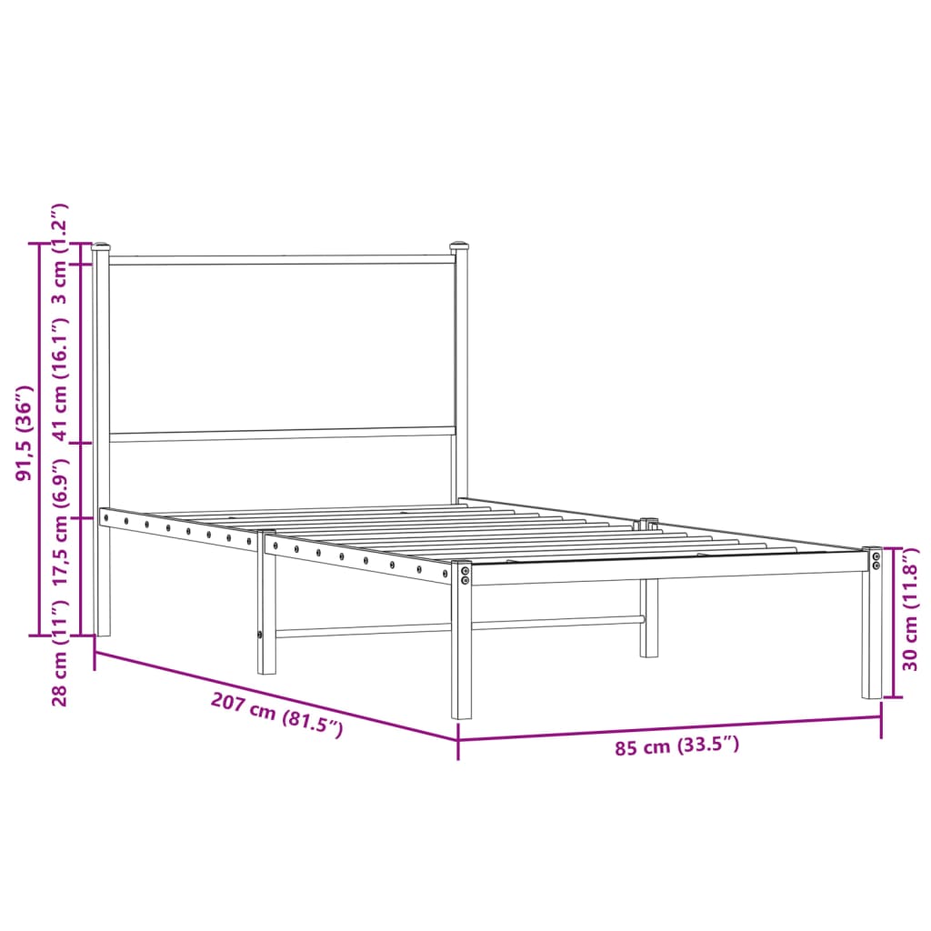 Cadre de lit en métal sans matelas chêne marron 80x200 cm - XIOS
