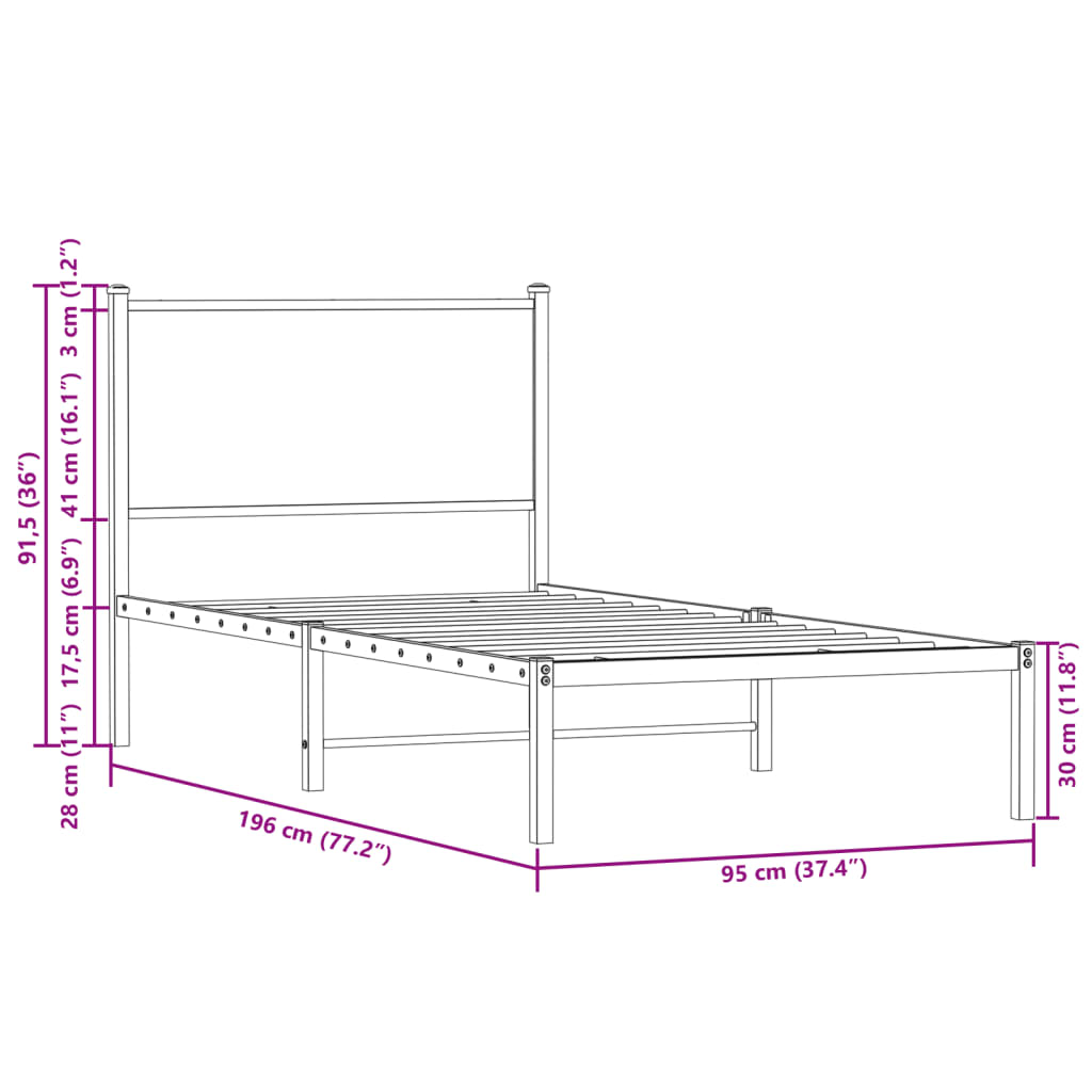 Cadre de lit en métal sans matelas chêne marron 90x190 cm - XIOS