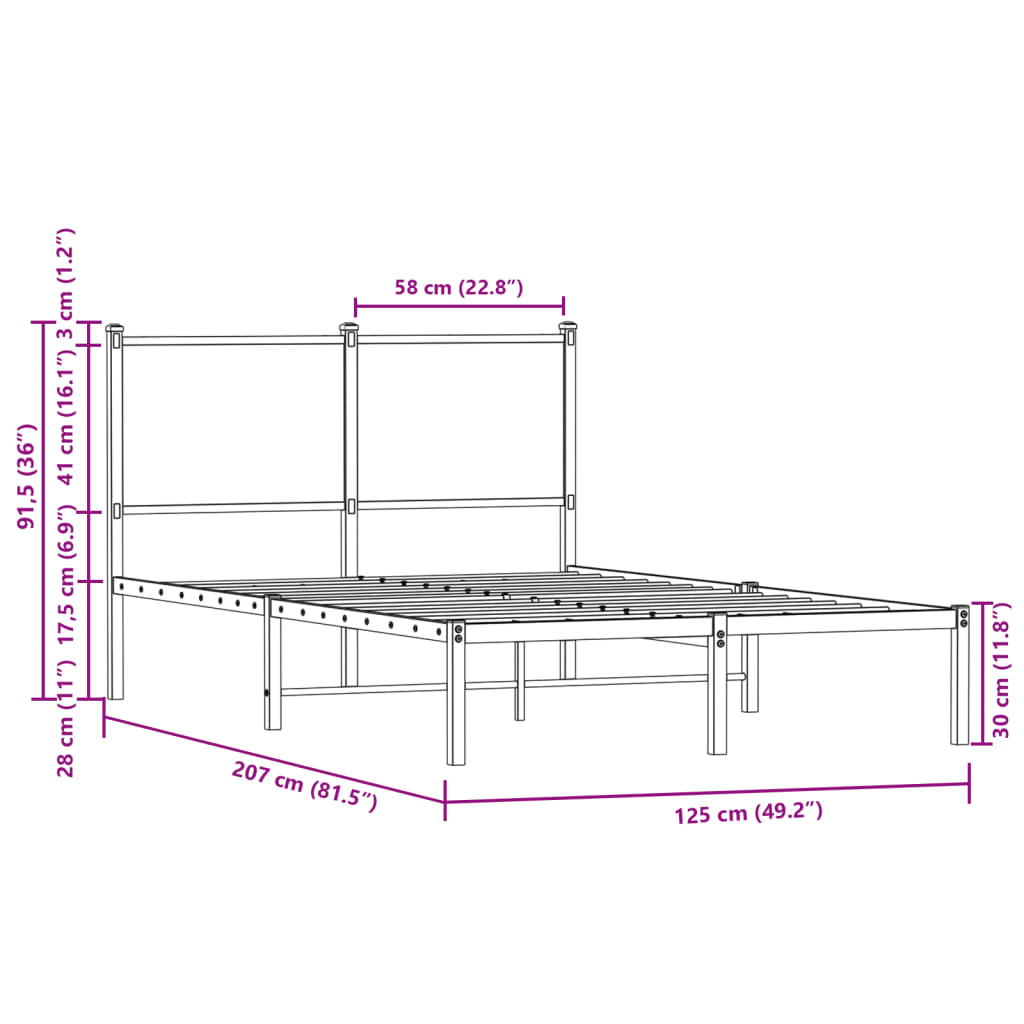 Cadre de lit en métal sans matelas chêne marron 120x200 cm - XIOS