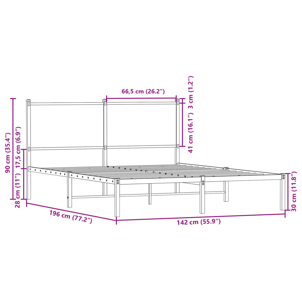 Cadre de lit en métal sans matelas chêne marron 137x190 cm - XIOS